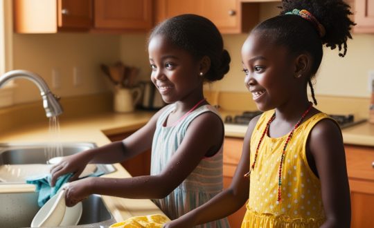 girls cleaning the dishes