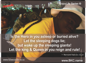 Is the Hero in you asleep or buried alive? Let the sleeping dogs lie;  but wake up the sleeping giants!  Let the king & Queen in you reign and rule!
